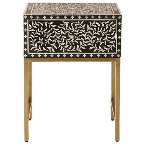 Bone Inlay Floral Design Bedside Table
