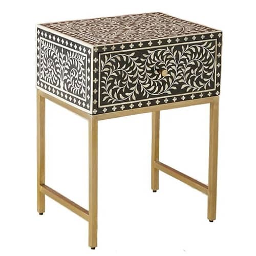 Bone Inlay Floral Design Bedside Table