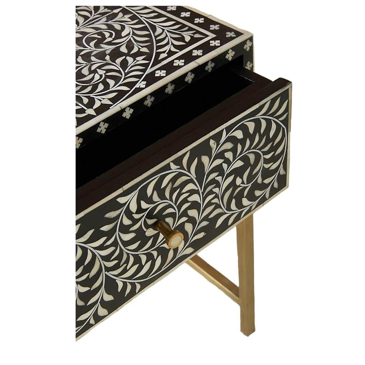 Bone Inlay Floral Design Bedside Table - rear_view
