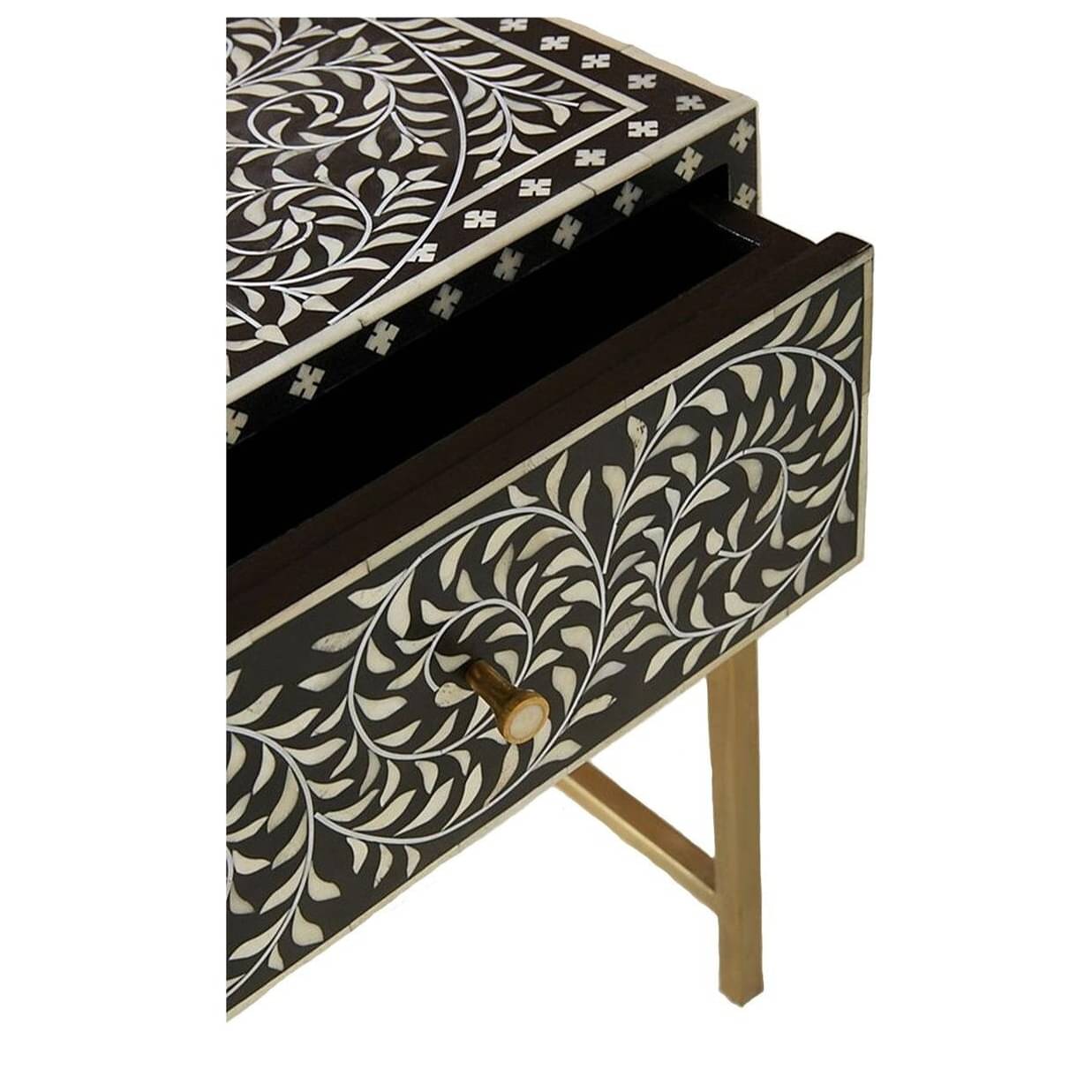 Bone Inlay Floral Design Bedside Table