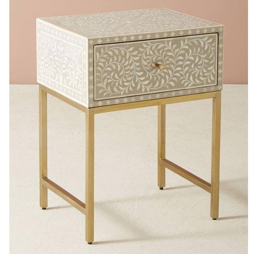 Bone Inlay Bed Side Table