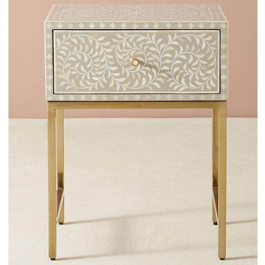 Bone Inlay Bed Side Table - front_view