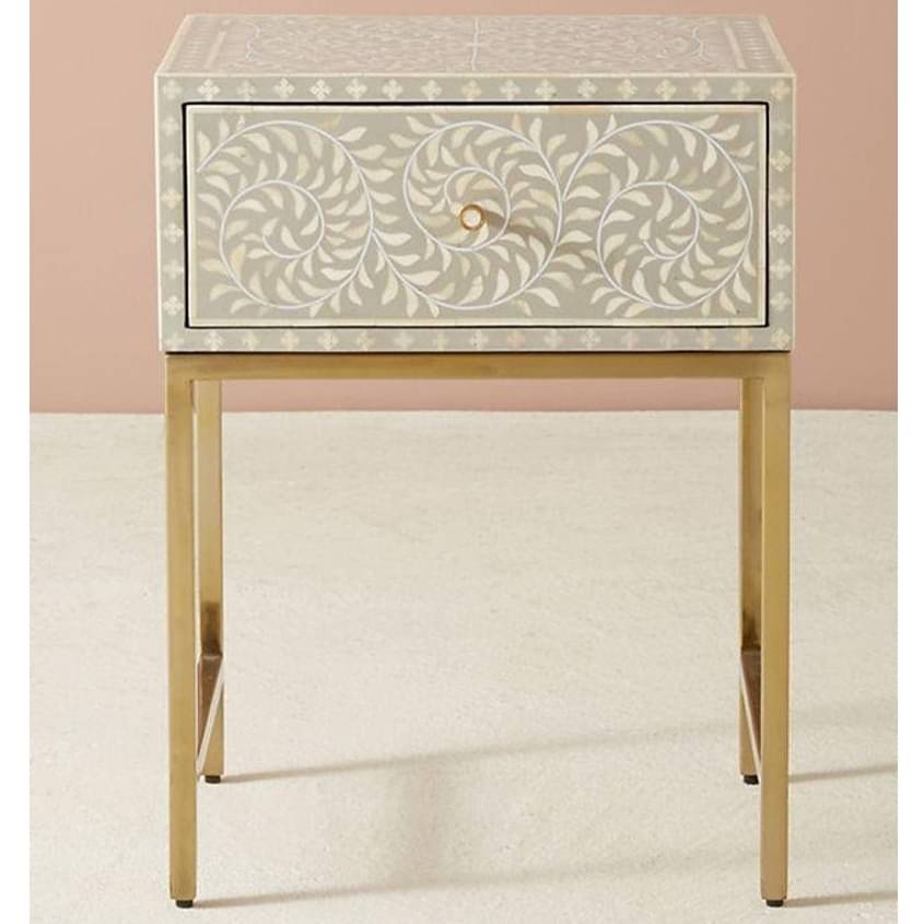 Bone Inlay Bed Side Table