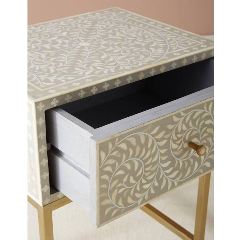 Bone Inlay Bed Side Table