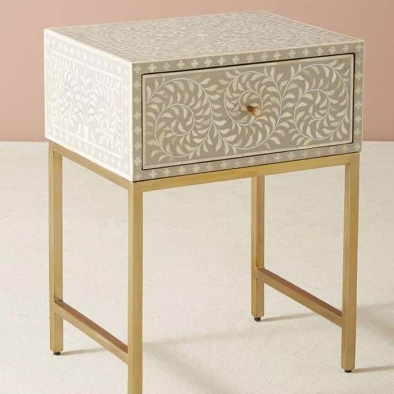 Bone Inlay Bed Side Table - rear_view