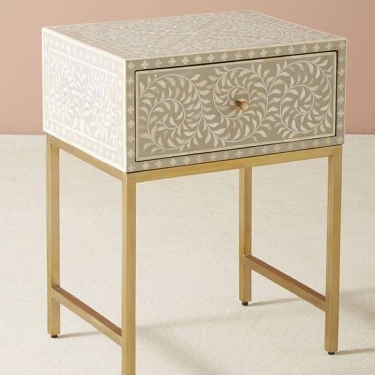 Bone Inlay Bed Side Table