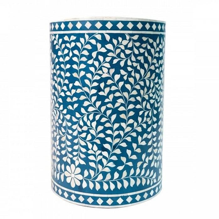 Blue Bone Inlay Round Floral Stool