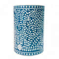 Blue Bone Inlay Round Floral Stool - photo
