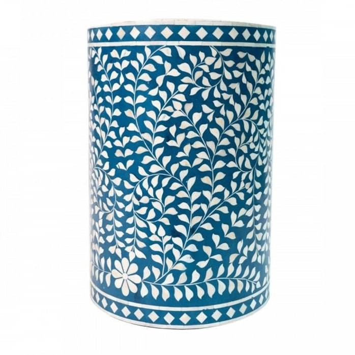 Blue Bone Inlay Round Floral Stool