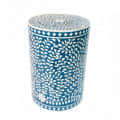 Blue Bone Inlay Round Floral Stool - top_view