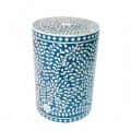Blue Bone Inlay Round Floral Stool - rear_view