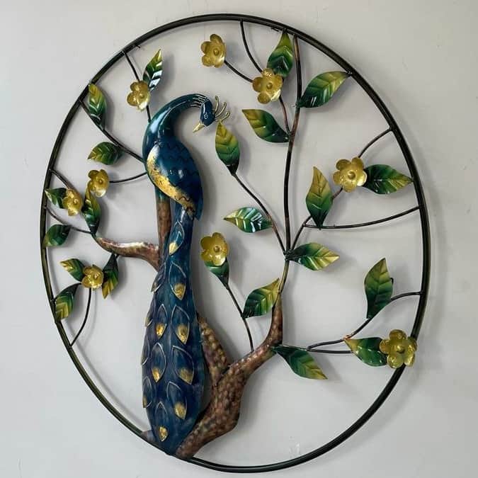 Handcrafted Metal Peacock Ring For Wall Decor - right_view