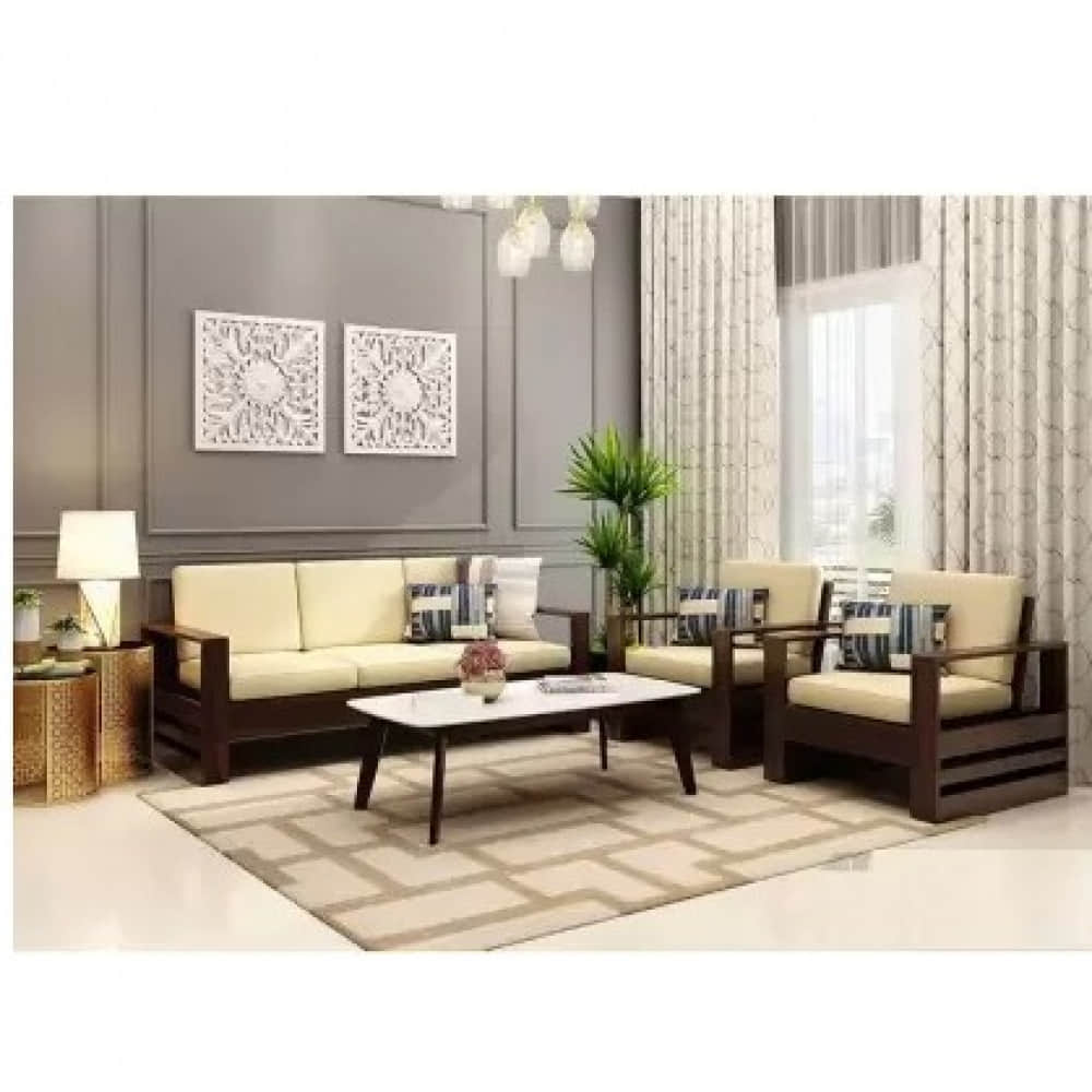 Hugo Wooden 5 Seater Sofa Set - photo