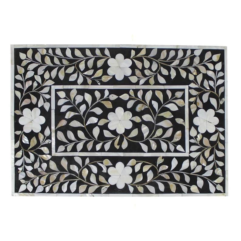 Bone Inlay 2 Drawers Floral Design Bedside Table - rear_view