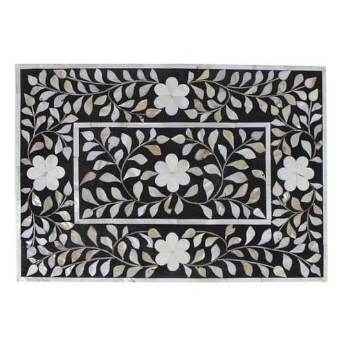 Bone Inlay 2 Drawers Floral Design Bedside Table