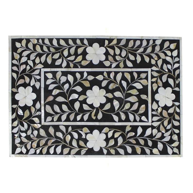 Bone Inlay 2 Drawers Floral Design Bedside Table