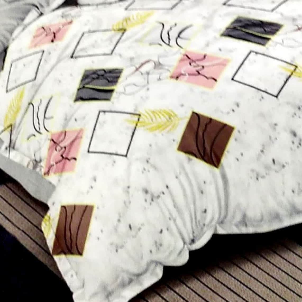 White Printed Comforter Set (Set of 4) (1 Double Bedsheet With 2 Pillow Covers & 1 Comforter) - rear_view
