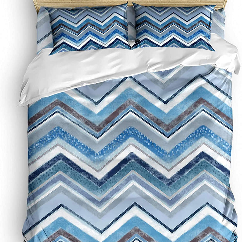 Blue Printed Comforter Set of 4(90X100) Inches - photo