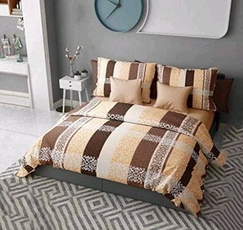 Brown & Cream Printed Comforter Set of 4 (1 Double Bedsheet With 2 Pillow Covers And 1 Comforter)