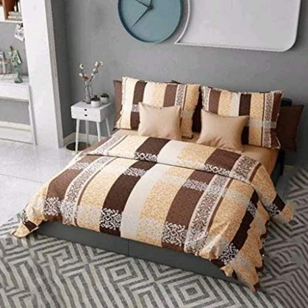 Brown & Cream Printed Comforter Set of 4 (1 Double Bedsheet With 2 Pillow Covers And 1 Comforter) - photo