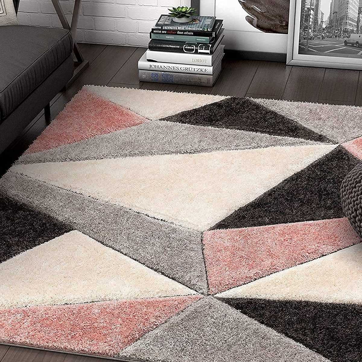 Handwoven Multi Shag Geometric Carpet - photo