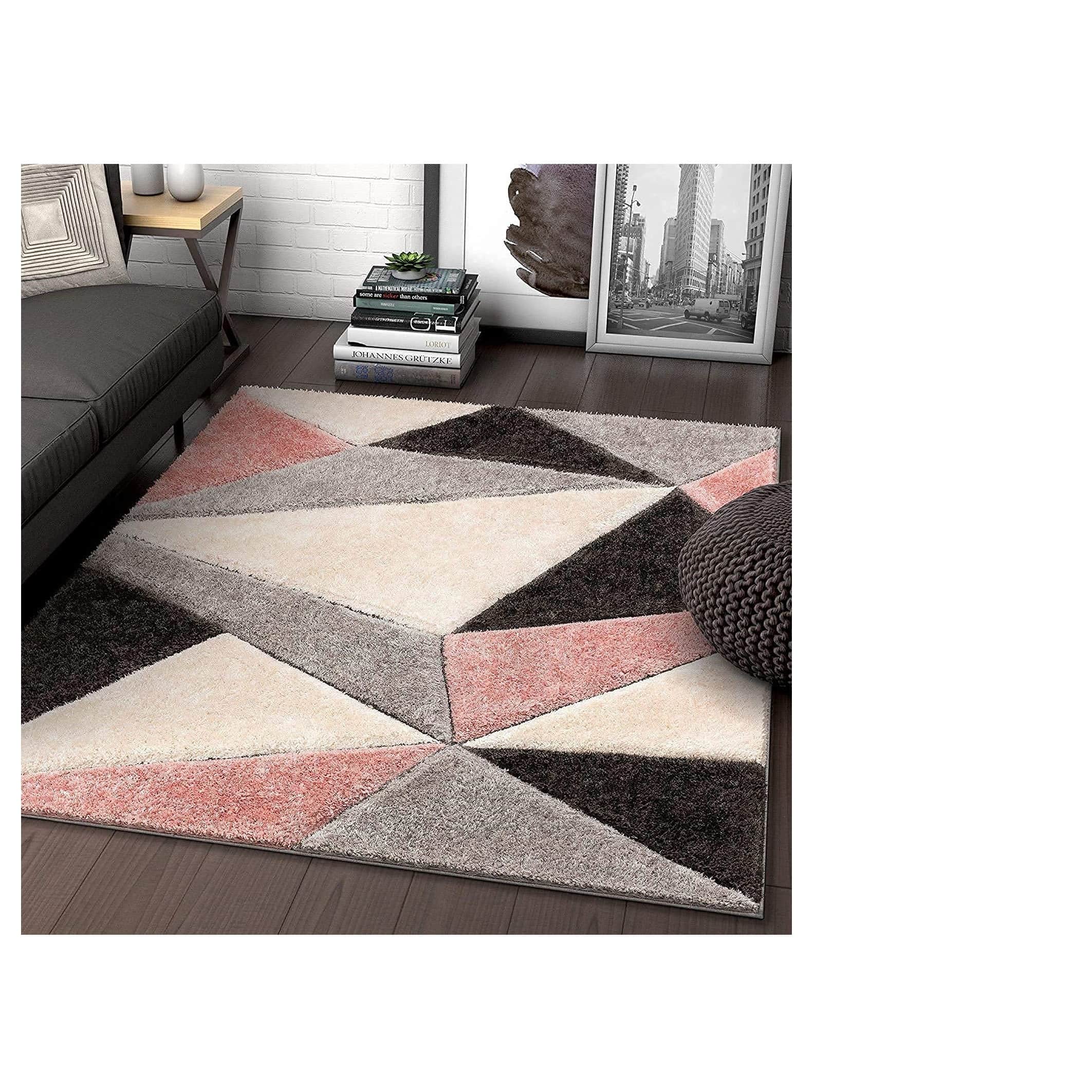 Handwoven Multi Shag Geometric Carpet - front_view