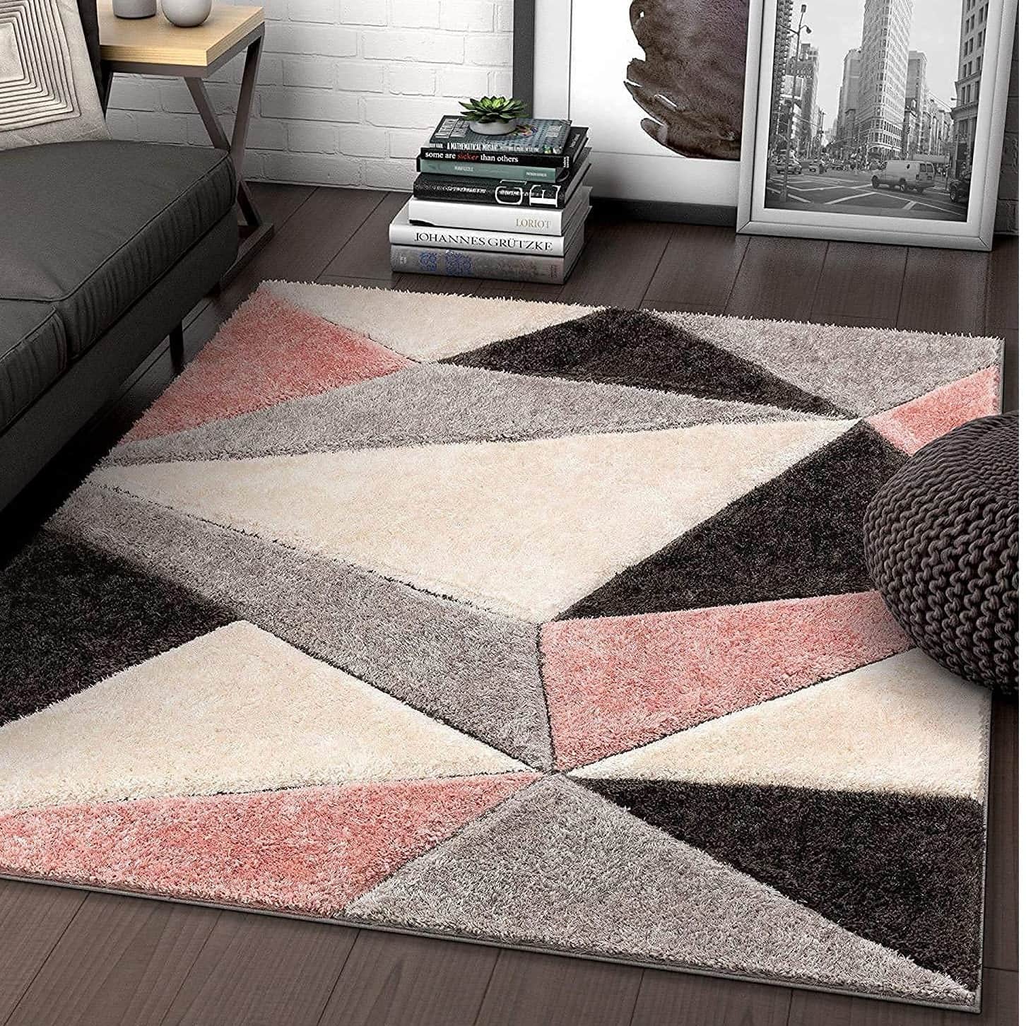 Handwoven Multi Shag Geometric Carpet - top_view