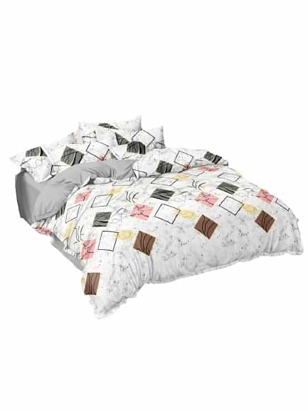 White Printed Comforter Set (Set of 4) (1 Double Bedsheet With 2 Pillow Covers & 1 Comforter) - photo