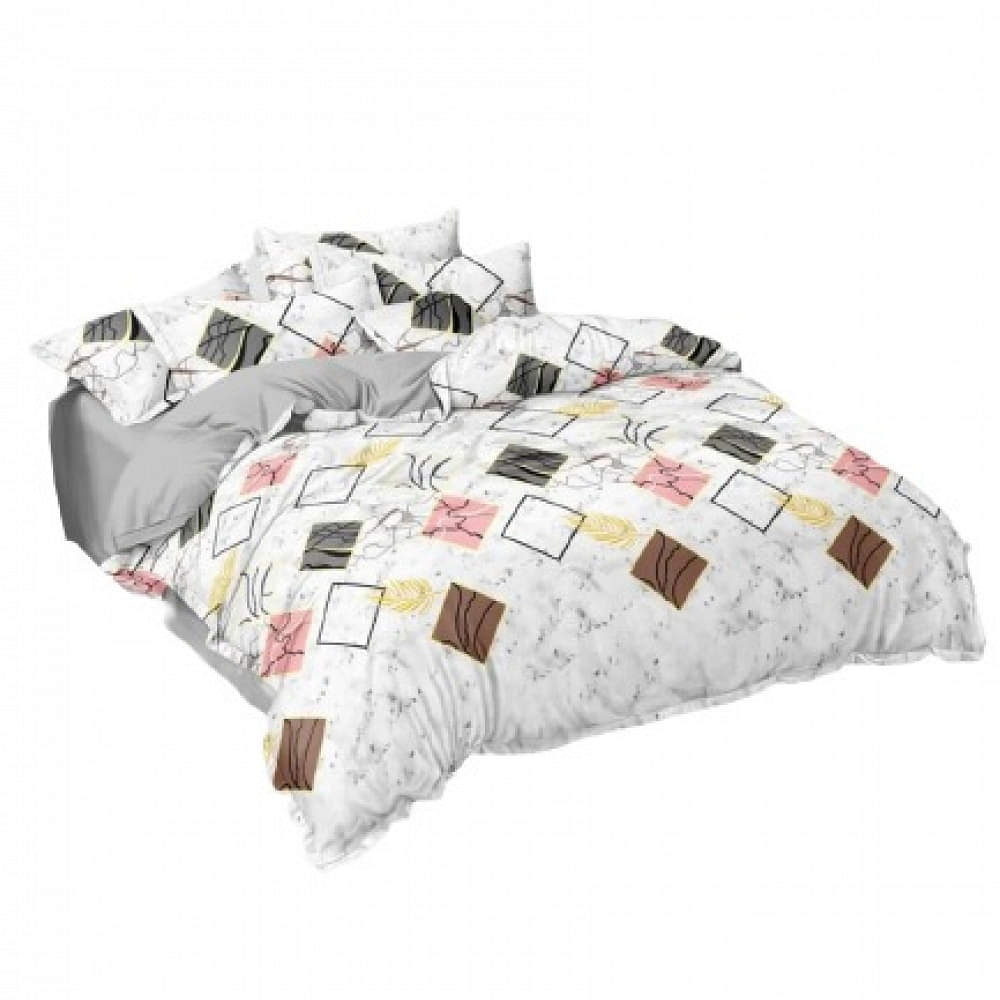 White Printed Comforter Set (Set of 4) (1 Double Bedsheet With 2 Pillow Covers & 1 Comforter) - photo