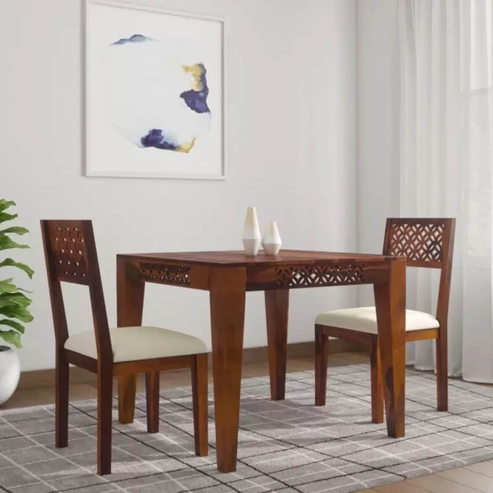Pure Sheesham Solid Wood 2 Seater Dining Table Set - photo