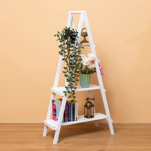 Foldable Ladder & Showpiece Stand Antique Wooden Finish(4 Feet)