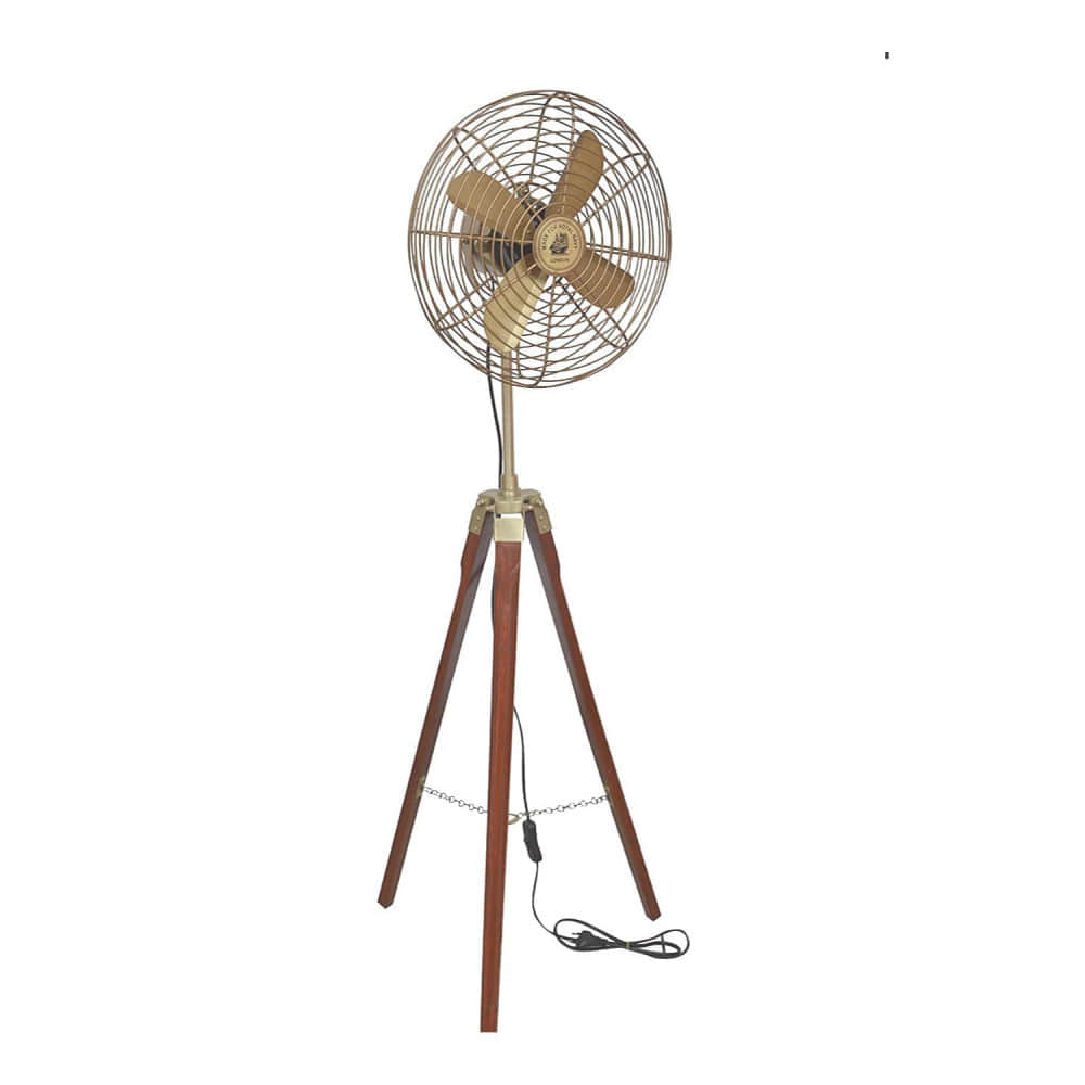 Antique Floor Fan With Brown Wooden Tripod Stand - photo