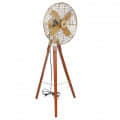 Antique Floor Fan With Brown Wooden Tripod Stand - top_view