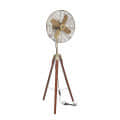 Antique Floor Fan With Brown Wooden Tripod Stand - left_view