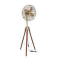 Antique Floor Fan With Brown Wooden Tripod Stand - right_view