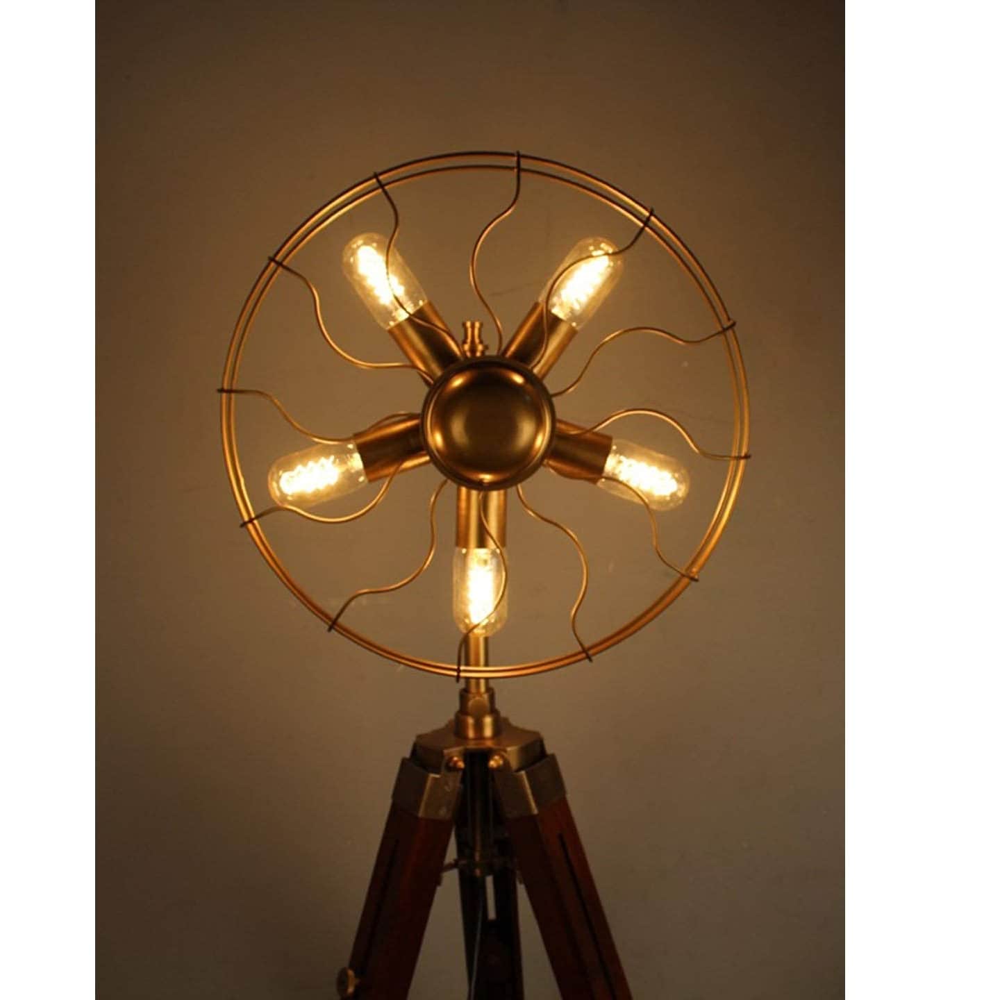 5 Light Antique Tripod Fan Floor Lamp with Bulb Stand - front_view
