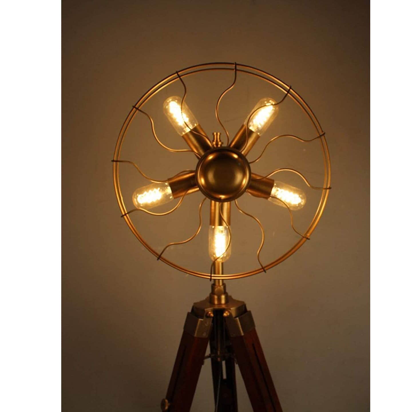 5 Light Antique Tripod Fan Floor Lamp with Bulb Stand - bottom_view