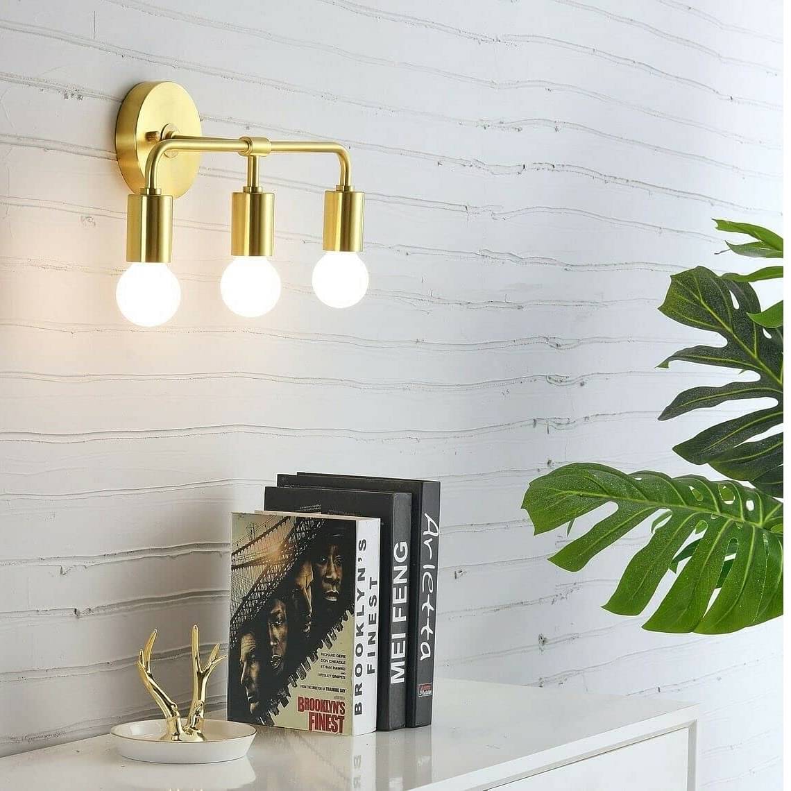 Sconce 3 Light With Golden Brush