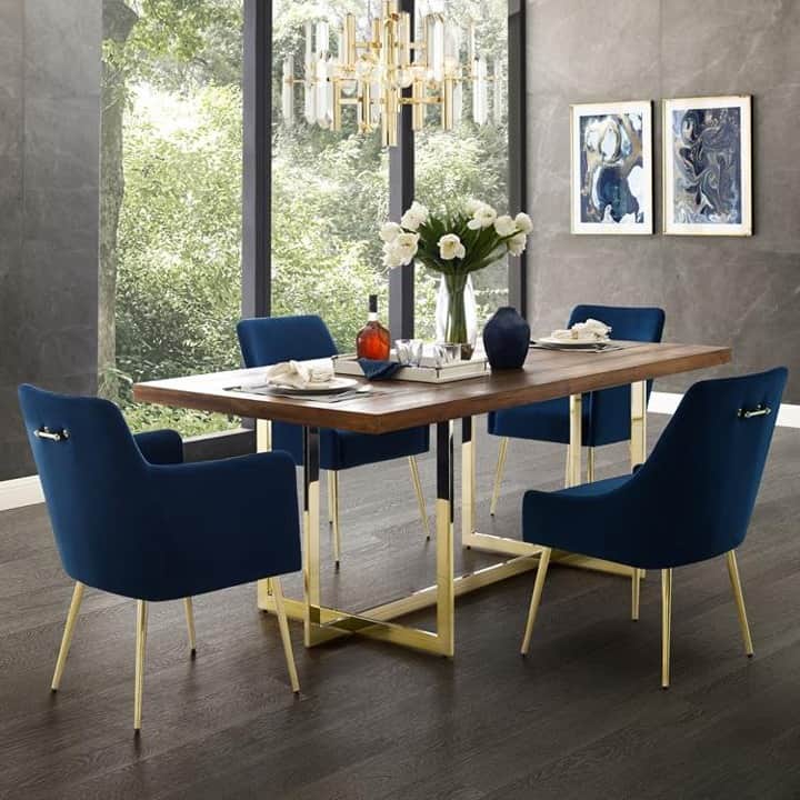 Bluecross Velvet Dining Table Set - rear_view