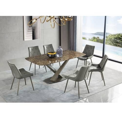 Luxury Golden Marble Dining Table Set With 6 Chairs