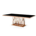 Modern Black Glass Dining Table Set With 6 Chair - front_view