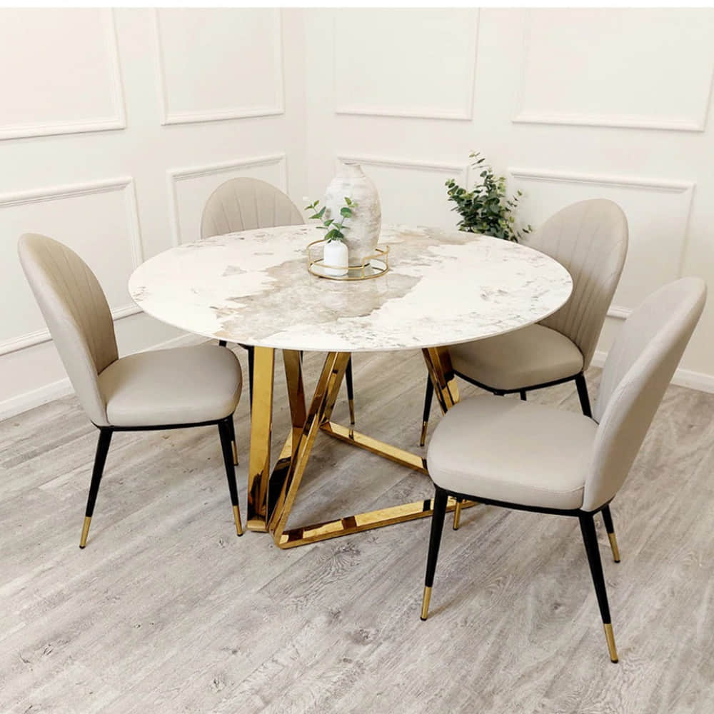 Elise Marble Top Dining Set With 4 Chair - photo