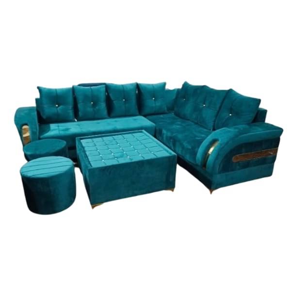 Parma L Shape Sofa Set With Center Table & 2 Puffy