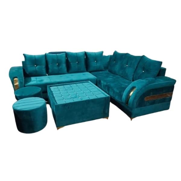 Parma L Shape Sofa Set With Center Table & 2 Puffy - rear_view