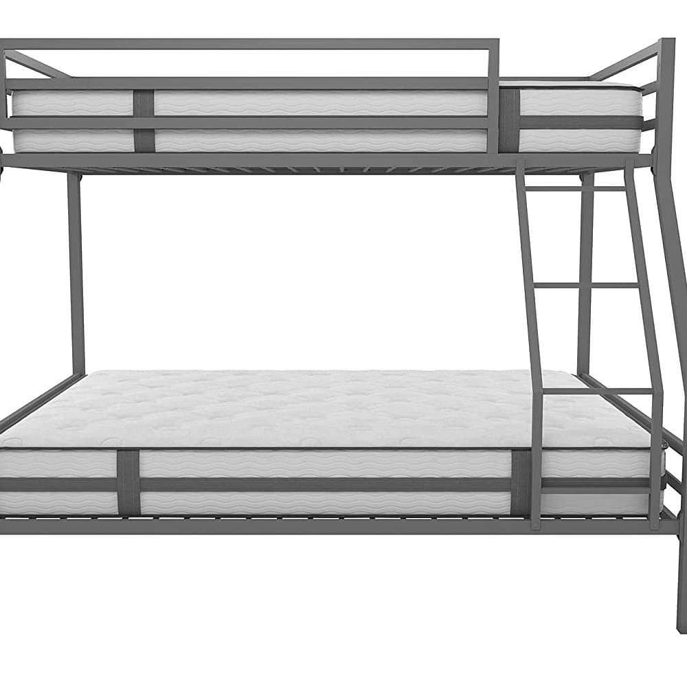 Twin-Over-Full Metal Gray Bunk Bed with Ladder - photo