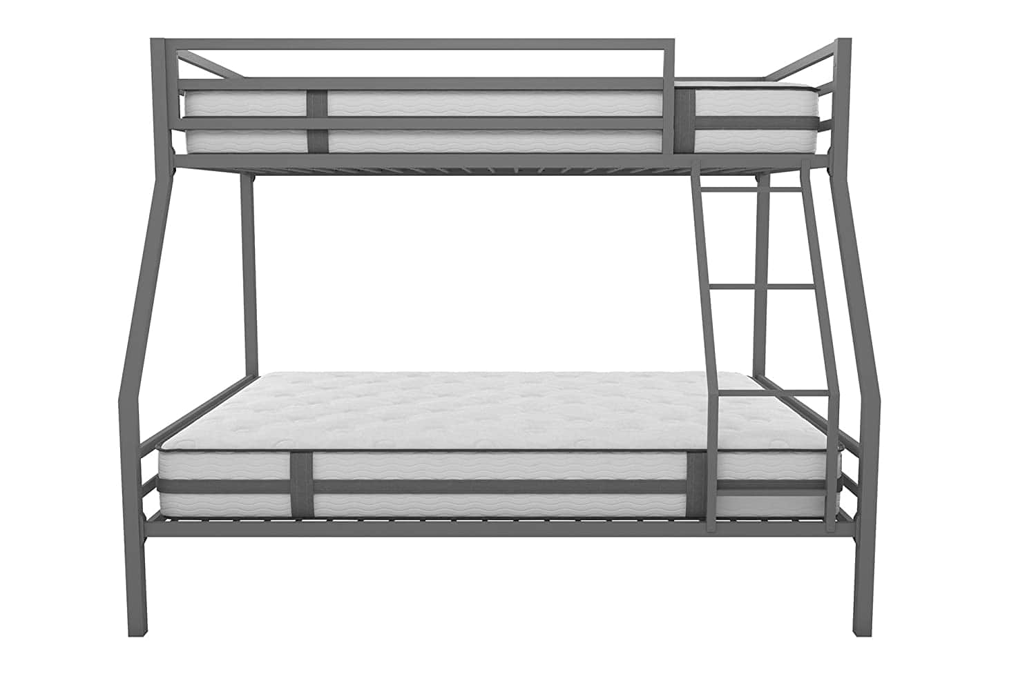 Twin-Over-Full Metal Gray Bunk Bed with Ladder - front_view