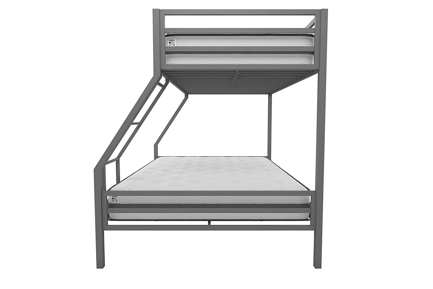 Twin-Over-Full Metal Gray Bunk Bed with Ladder