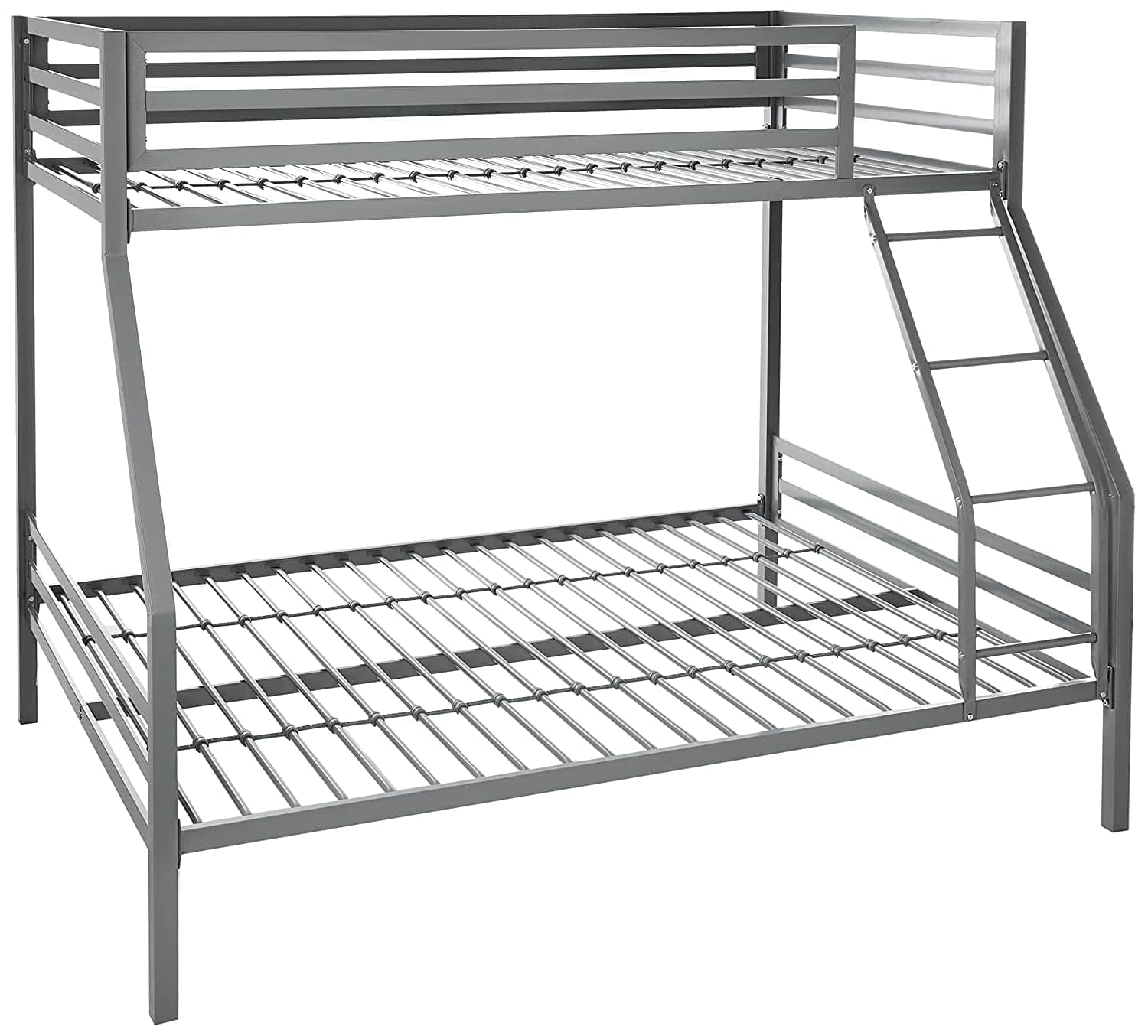 Twin-Over-Full Metal Gray Bunk Bed with Ladder - rear_view