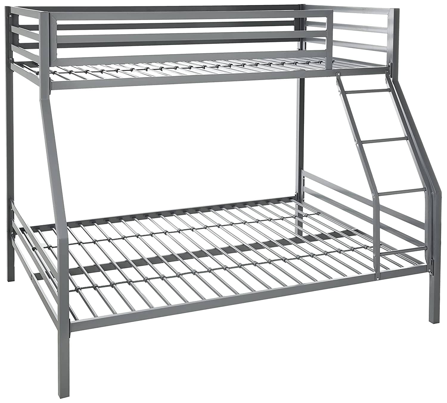 Twin-Over-Full Metal Gray Bunk Bed with Ladder