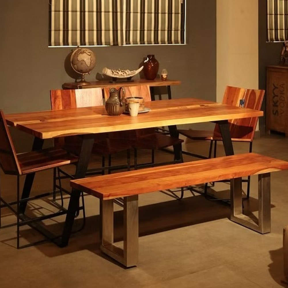 Wooden PU Finish Dining Table with 1 Bench - photo